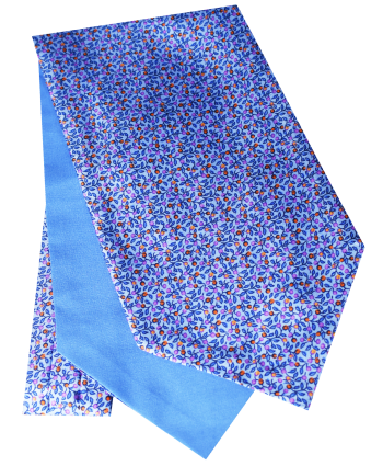 Fine Silk Orange Floral Design Cravat on Light Blue